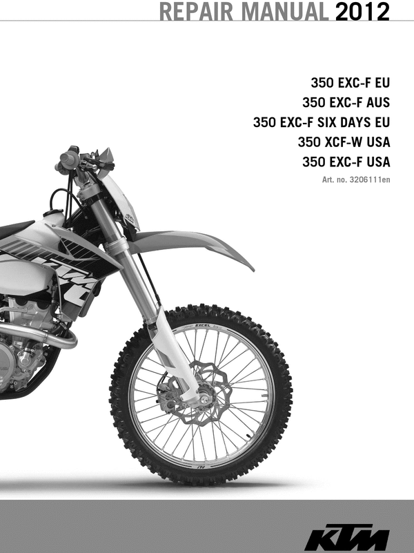 Product picture KTM 350 EXC-F XCF-W 2012 Repair Manual ENGLISH